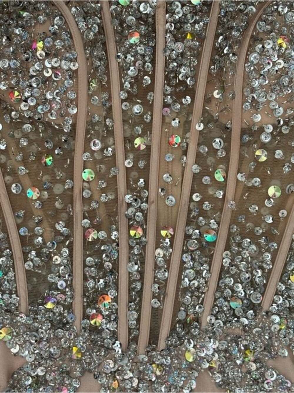 Jovani Beaded Strapless Mermaid Gown Nude Champagne Size 4 Formal Prom Dress - Picture 5 of 11